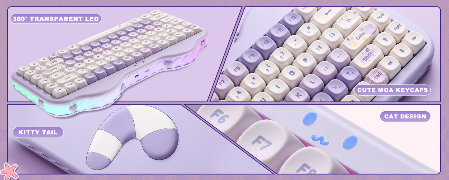 Teclado mecânico sem fios YUNZII C75, 75% cremoso com Hot Swap e RGB personalizável, design Gasket Cute Cake, para Win/Mac/Gaming