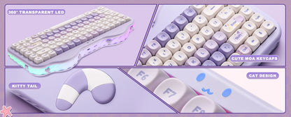 Teclado mecânico sem fios YUNZII C75, 75% cremoso com Hot Swap e RGB personalizável, design Gasket Cute Cake, para Win/Mac/Gaming