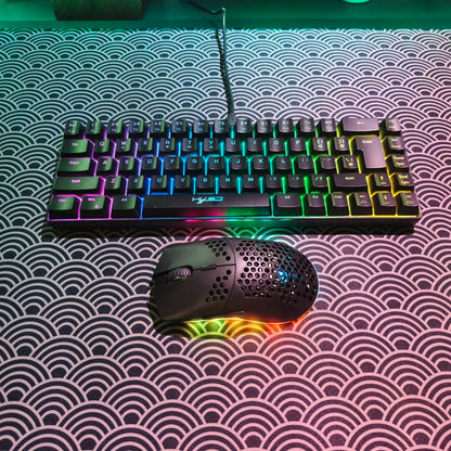 Portable HXSJ 60% RGB Gaming Keyboard and Mouse Set 68-Key Wired Membrane Keyboard 3-Mode Lightweight Wireless Mouse for PC Mac