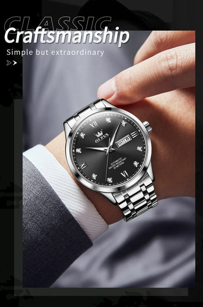 OLEVS 9946 Brand Original Man Watch Dual Calendar Diamond Scale Luxury Automatic Mechanical Watch for Men Business Wristwatches