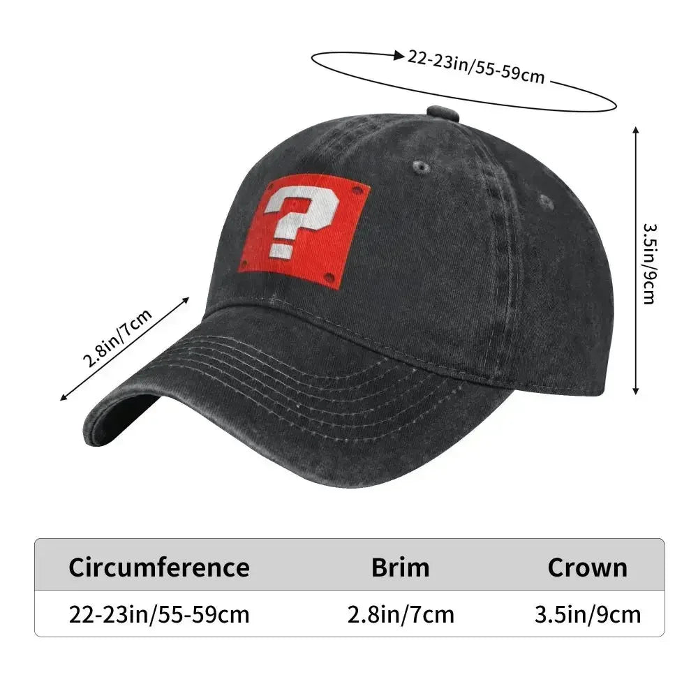 Casquette de baseball personnalisée, style Cartoom, avec motif « Question Block », pour femmes et hommes, ajustable, unisexe, en coton, style « Dad Hat », casquettes Snapback performantes