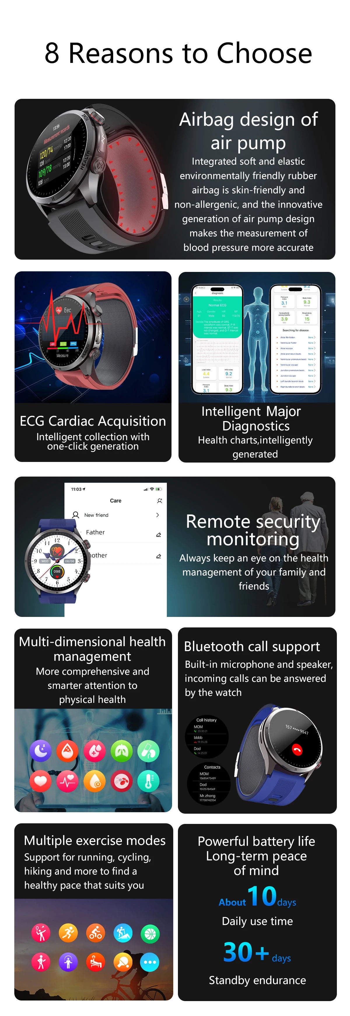 2026New Blood Pressure Air Pump Airbag Accurate Measure Smart Watch Men Micro Physical Examination Health ECG Smartwatch NFC BOX