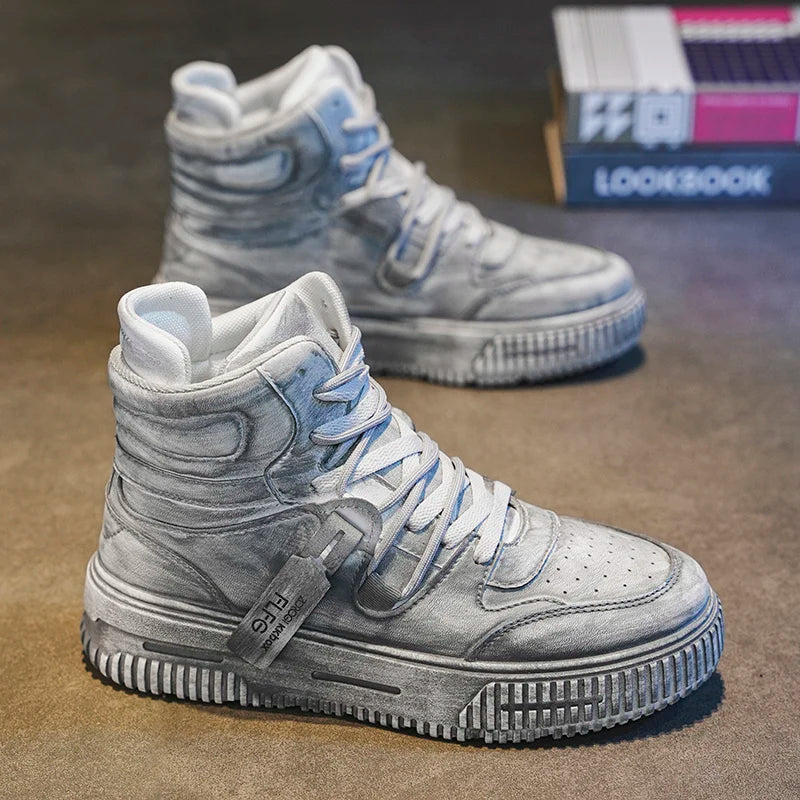 Autumn and winter high top men's shoes fashion trend retro gray children's and young men's parent-child shoes work sports and le