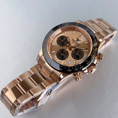 Relógio de Luxo para Homem VK63 com Movimento de Quartzo, Cronógrafo Business, 39mm, Aço/Ouro Rosa, Data, Mostrador Luminescente, Cronógrafo Completo