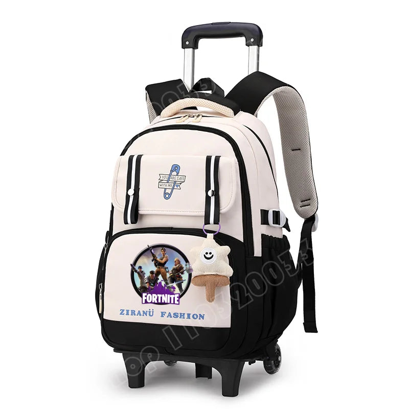 Mochila Escolar com Rodas Fortnite, Grande Capacidade, Impermeável, Leve e Minimalista, para Portátil, Escola e Viagens Casuais