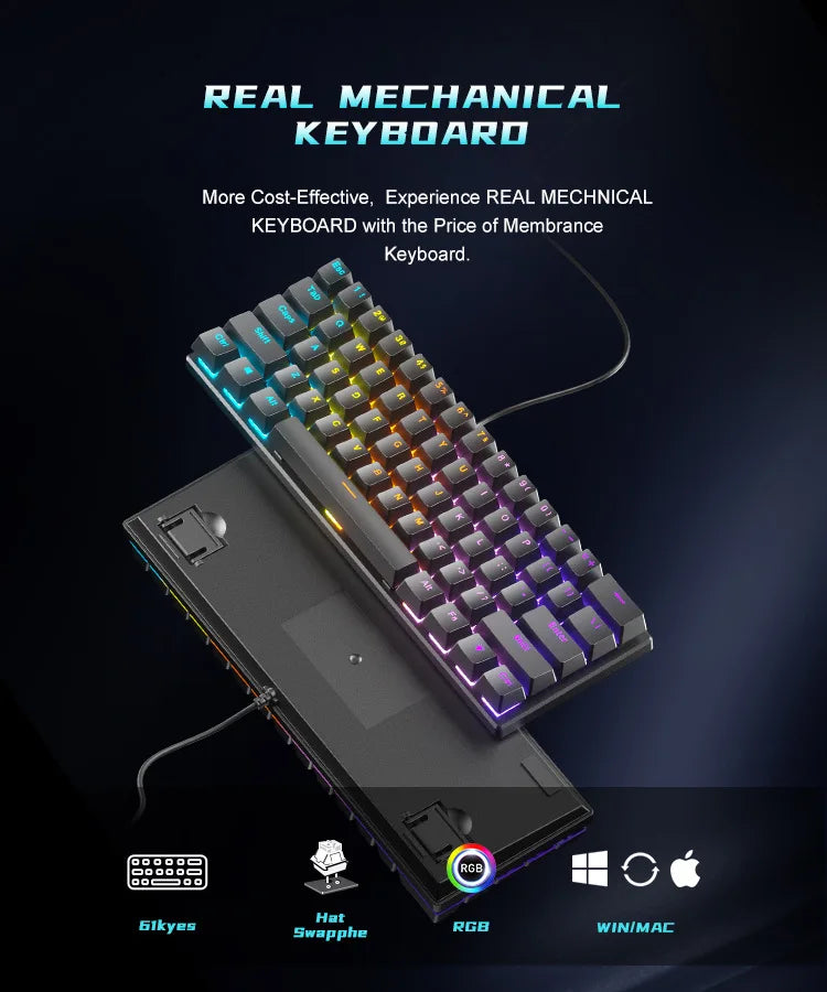 RGB White Mechanical Keyboard 60% Gaming Keyboard White Clavier Gamer Blanco Key Board Black PC Keyboards