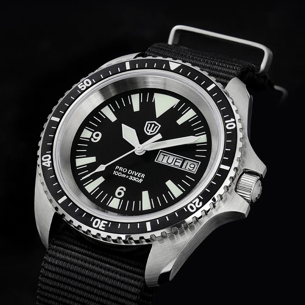Watchdives WD1980 V3 Quartz Watch VH31 Sweep Movement Sapphire Vintage Watch 100m Waterproof Stainless Steel Luminous Mens Watch