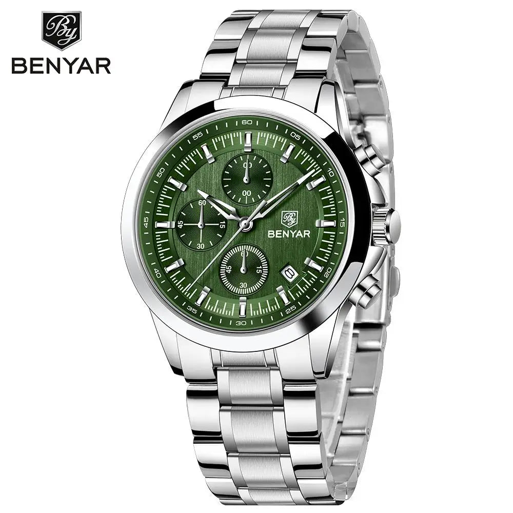 BENYAR 2024 New 40MM Men's Quartz Watch 50M Waterproof Automatic Diving Watch Luxury Fashion Men's Stainless Steel Watch
