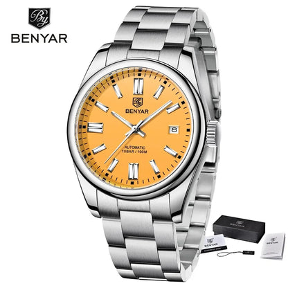 BENYAR 39mm Automatic Mechanical Watch Seagull Movt Men Stainless Steel 100M Waterproof Clock BWG-9 Luminous Reloj Hombre