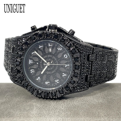 UNIGUET Hip Hop Wristwatch For Men Luxury lce Out Full Diamond Watches Fashion Green Watch Waterproof Clock Man 2026 Hot Sale