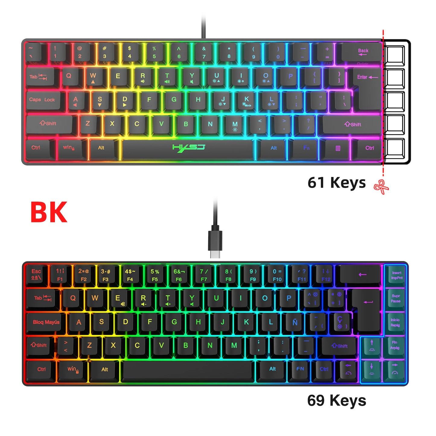 Hot Sale! 69-Key RGB Backlit Wired Gaming Keyboard, 68% Compact Design, A Must-Have Gadget for Office Workers and Gamers