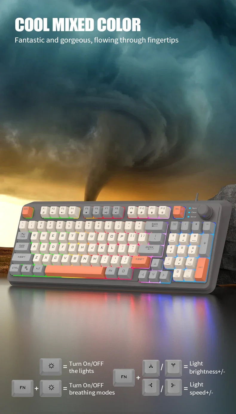 K82 Gaming Keyboard Glows Wired USB Desktop PC/Notebook Available 19-key punchless knob to adjust volume