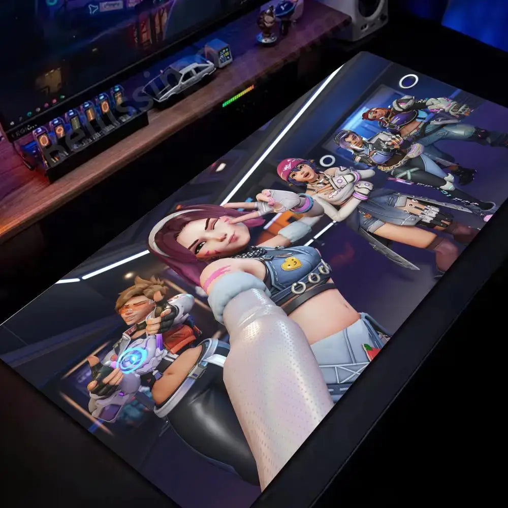Alfombrilla de ratón grande Overwatch para PC gamer, alfombrilla extendida para teclado rosa cute, accesorios gaming para portátil, tapete de escritorio kawaii HD