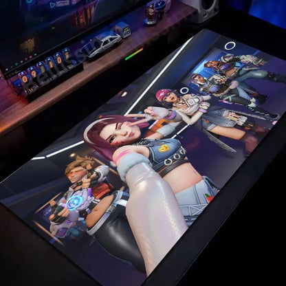 Alfombrilla de ratón grande Overwatch para PC gamer, alfombrilla extendida para teclado rosa cute, accesorios gaming para portátil, tapete de escritorio kawaii HD