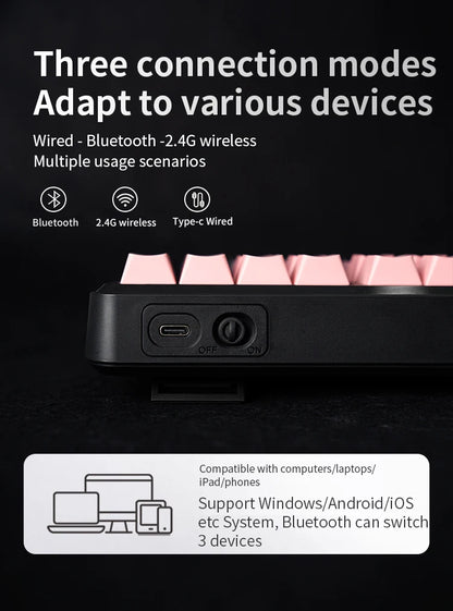 V108 Pro Bluetooth Keyboard Office Low Noise 2.4G Wired & Wireless Full Layout with RGB Backlit Membrane