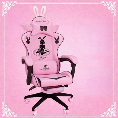 Pink Gaming Chair High-Quality Girls Cartoon Home Live Gamer Chair Comfortable Swivel Chair Adjustable Office Computer Chair