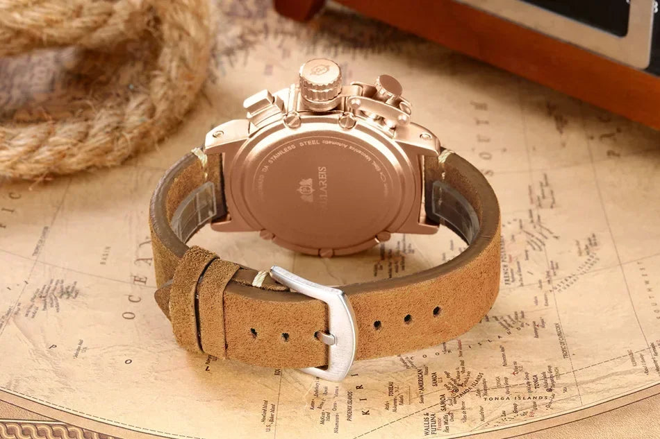 Automatic Watches for Men Mechanical Self Wind Genuine Leather Multifunction Date Boat Month Gold Bronze U Reloj Hombre Baratos