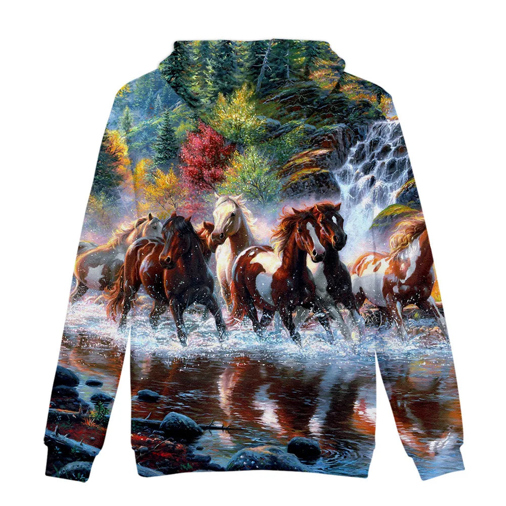 Classic Dolphins tigers wolves galloping horses animal 3D Print Hoodies Long Sleeve Sweatshirts Adult/Child Casual Pullovers
