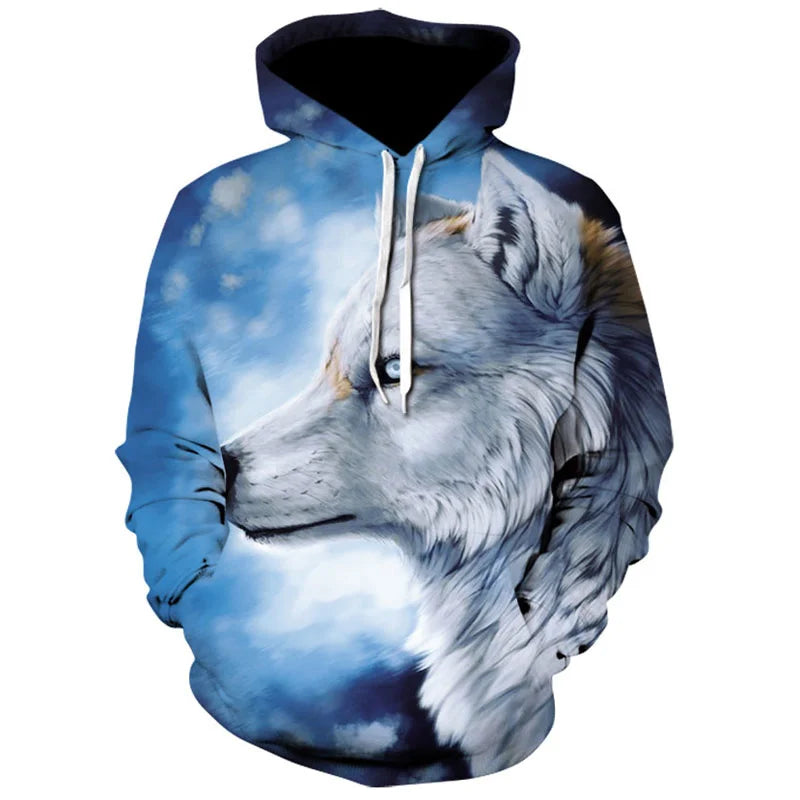 Sweatshirt com Capuz Oversized para Homem 2023, Padrão 3D de Lobo e Animais, Guerreiro Feroz, Moda Streetwear, Corte Largo, Fato de Treino Divertido para Fitness