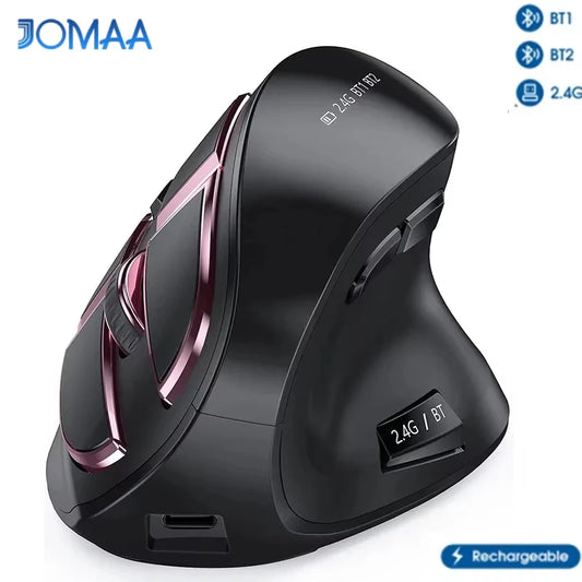 Jomaa 2.4G+Bluetooth bezprzewodowa mysz pionowa do Apple Mac Laptop Notebook, 9 przycisków, ładowalna mysz gamingowa do PC iPad