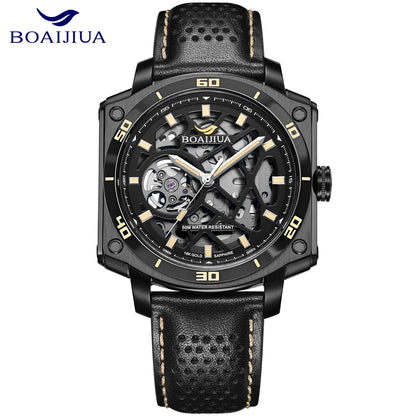 BORIAGE(BOAIJIUA) Men's Fully Automatic Mechanical Watch Original Design Cut out 50m Water Resistant Luminous Wristwatch