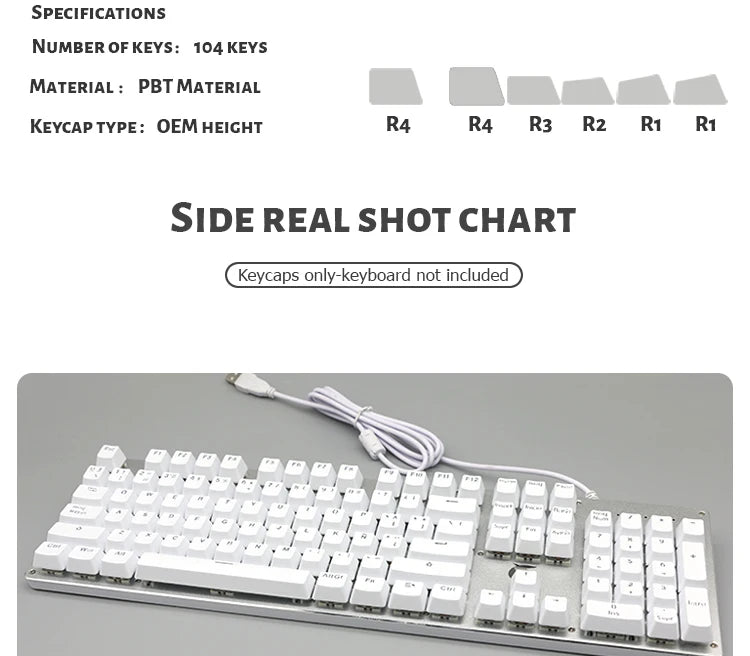 104 Teclas Keycaps Retroiluminadas Coreano Francês Russo Espanhol Alemão para Teclado Mecânico com Switch MX, Perfil OEM, Teclas ABS DIY