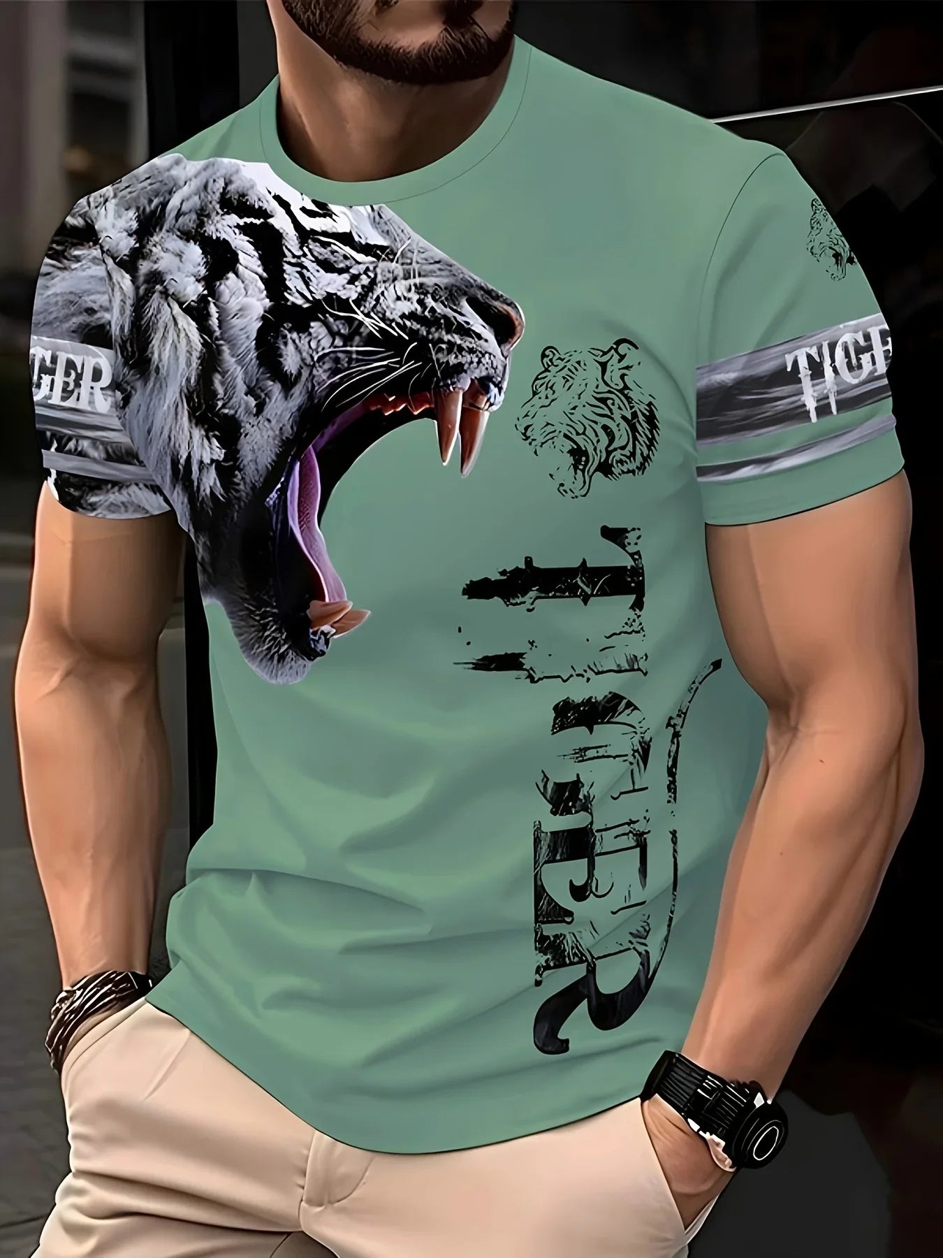 Fashion Men's 3D Eagle Print T-Shirt Black Gold Eagle Graphic Tee Breathable Crew Neck Streetwear Short Sleeve Top for Men