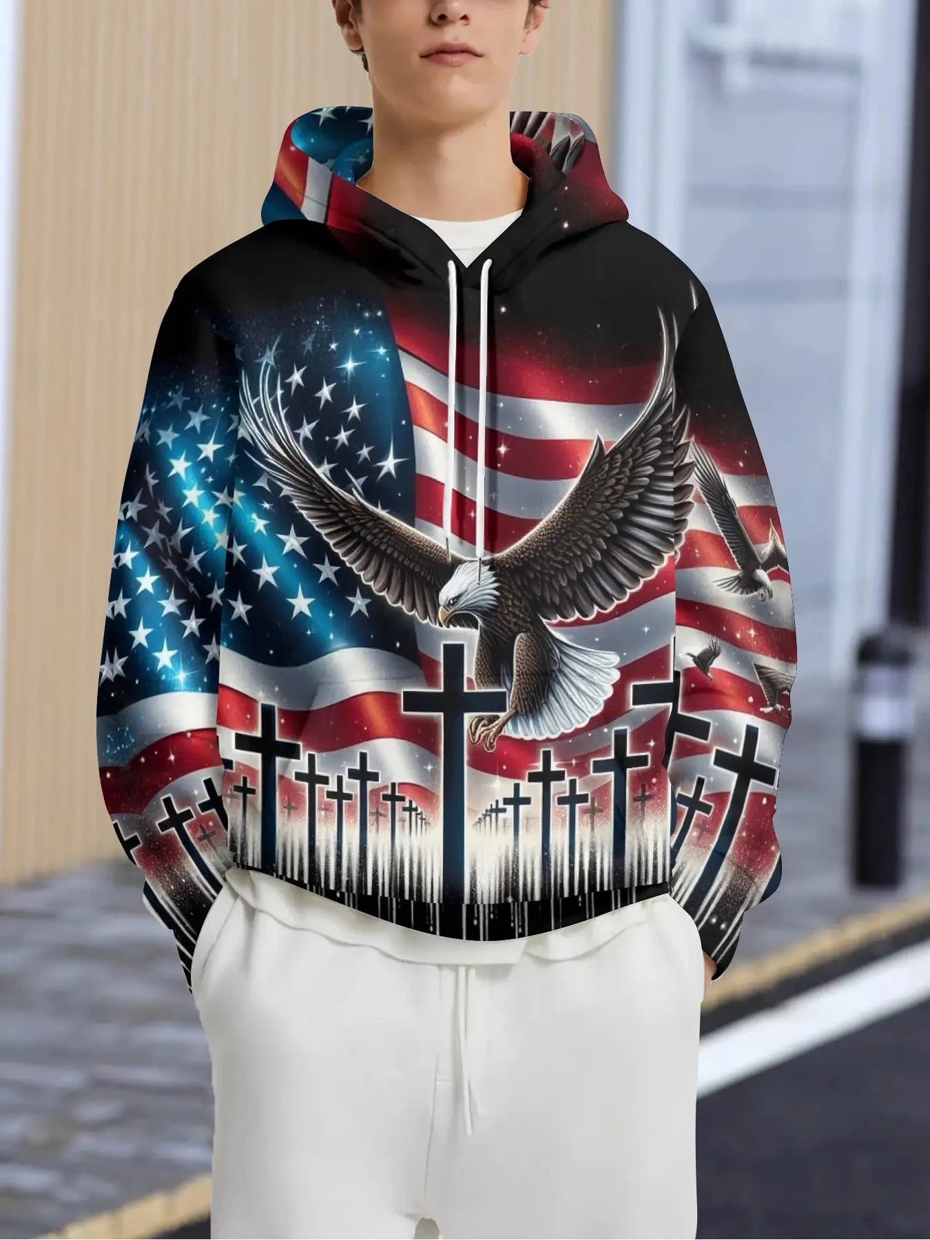 Sweatshirt com Capuz Masculina Cool Eagle Fashion 2025, Edição 3D Impressa, Tendência American Eagle, Sportswear Casual Unissexo para Homem e Criança