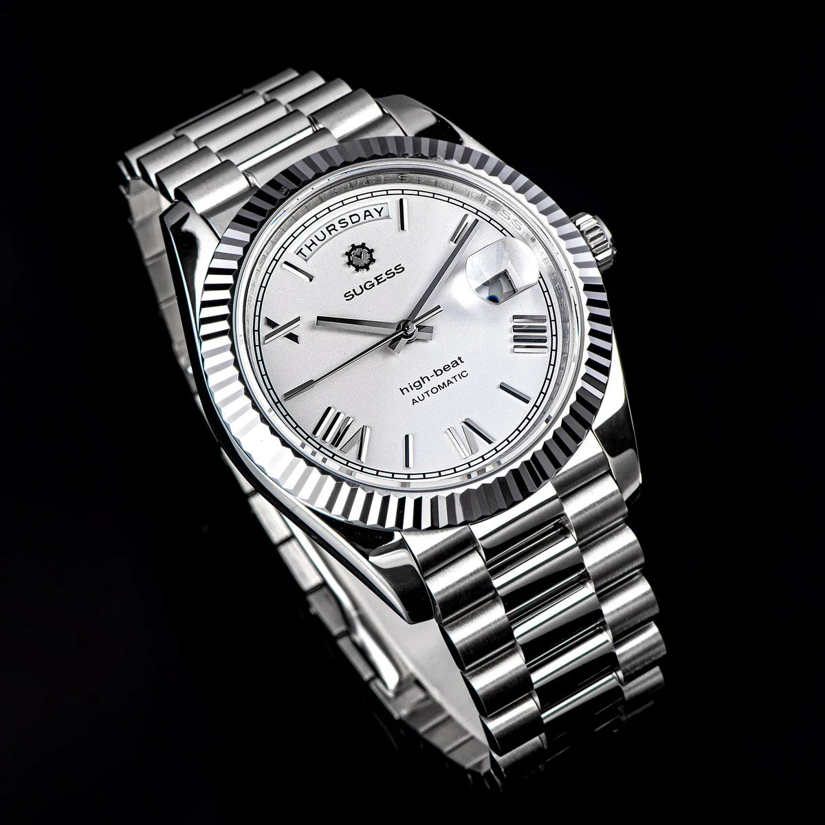Sugess 40mm Men's Watches Automatic Date Mechanical Day Wristwatch Peacock SL3034 Movement Sapphire Waterproof Luxury Retro New