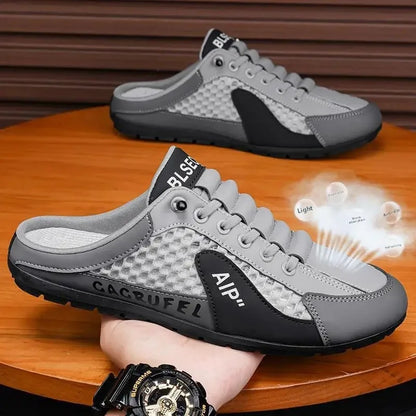 Men's Slip-On Lace-Up Casual Sports Shoes Breathable Mesh Unisex Spring Autumn Season Low Cut Flat Footwear Quick Easy Wear