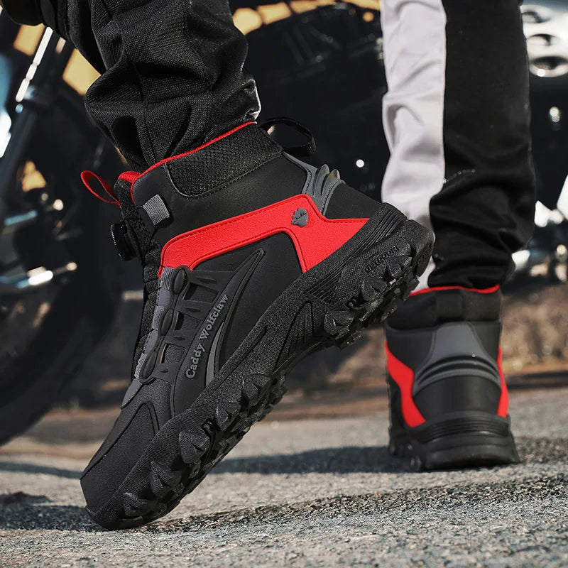 Casual Leather Motorcycle Riding Boots for Men Off-Road Motocross Shoes Breathable Wear Resistant