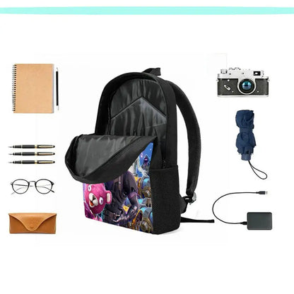 Mochila leve Fortnite Cartoon de 15 polegadas com alças ajustáveis para crianças, saco escolar diário para meninos e meninas dos 5 aos 9 anos