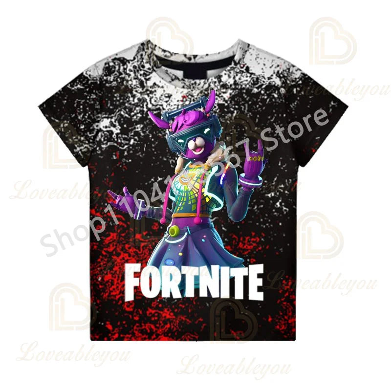 Conjunto Infantil 2 Peças F-Fortnited Victory 3D, T-shirt e Calções para Meninas e Meninos, Roupa Battle Royale, T-shirts Harajuku Hero