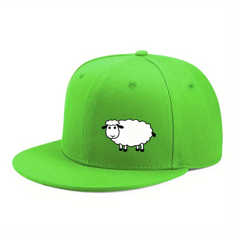 Casquette de baseball unisexe ajustable - Casquette de style urbain à visière plate avec motif de mouton : un accessoire décontracté, polyvalent et personnalisable
