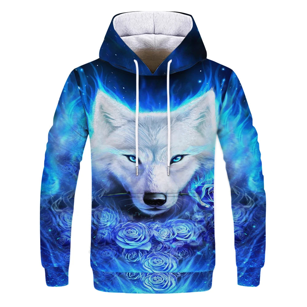 New Fashion Animal 3D Printed Hoodie Men and Women Personalized Design Sweatshirt Snow Double Wolf Harajuku Oversized Hoodie