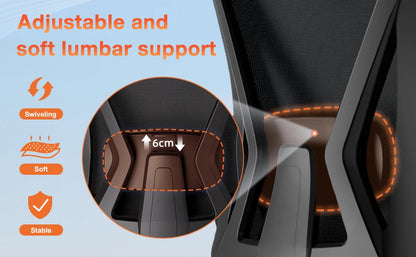 Office Chair Ergonomic Reclining 90°-135°, Desk Chair with Lumbar Support, Computer Chair Adjustable Headrest, Living Room Chairs