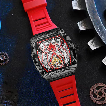MUSANFIGO automatic hollow mechanical watch, barrel shaped fashionable men's trendy watch, luminous waterproof watch