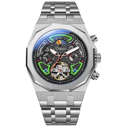 Top Brand Sport Watches with Tourbillon Stainless Steel Rubber Strap Multifunction Dial Automatic Watches Reloj Hombre New