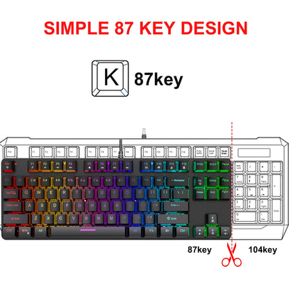 Computer Keyboard Waterproof Portable Gaming Keyboard Backlit Ergonomics Colorful Keyboard Computer Accessories 87 Keys USB