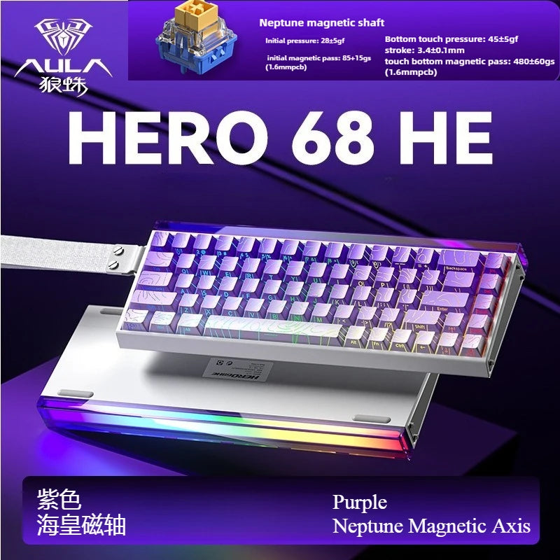 Magnetic Keyboard mechanical Aula Hero68he wired RGB 65% teclados gamer Hot-Swap pc 8000 Hz Polling Rate white clavier mecanique