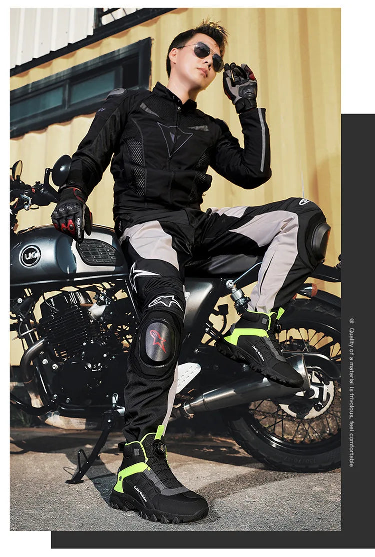 Casual Leather Motorcycle Riding Boots for Men Off-Road Motocross Shoes Breathable Wear Resistant
