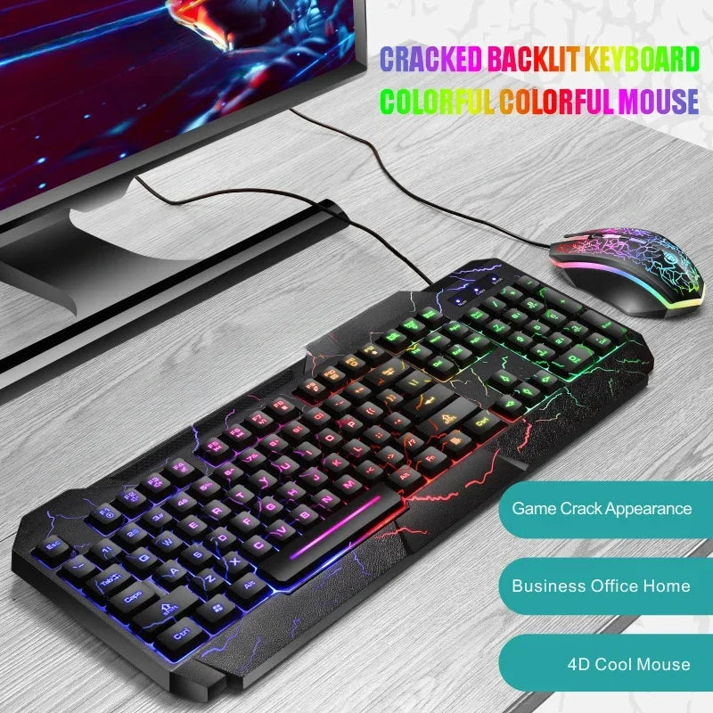 Kabelgebundenes Gaming-Tastatur-und-Maus-Set für Desktop-PCs mit mechanischem Tippgefühl und LED-Hintergrundbeleuchtung