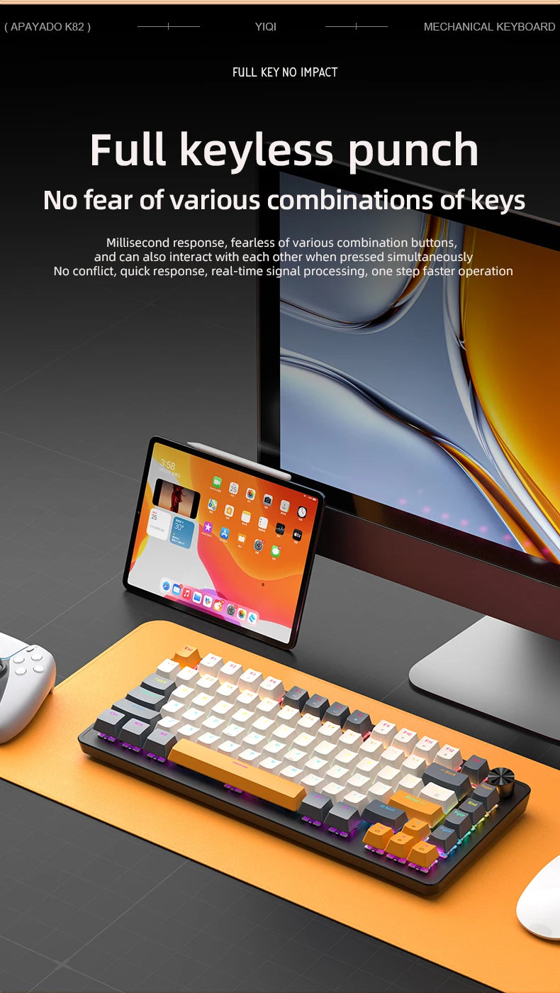 75% Mechanical Keyboard Wired with Media Knob, APAYADO Black Gaming Keyboard, Hot-Swap, ABS Cap Transparent Character Backlighting