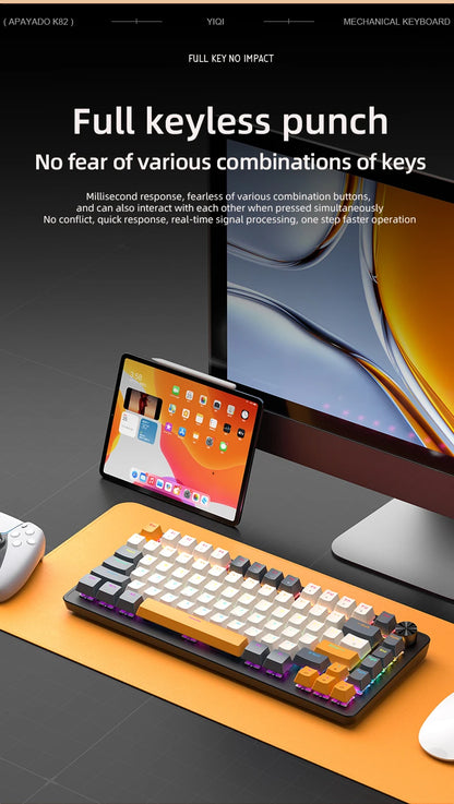 75% Mechanical Keyboard Wired with Media Knob, APAYADO Black Gaming Keyboard, Hot-Swap, ABS Cap Transparent Character Backlighting