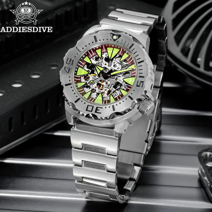 ADDIESDIVE luxury men's skeleton automatic watch sapphire glass BGW9 luminous diver's watch 200m men analog mechanical watches
