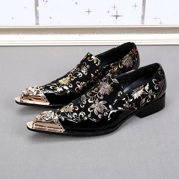 Men Luxury White Gold Metal Toe Oxford Elegant Loafers Slip On Dress Shoes Formal Wedding Party PU Leather Shoes Size 38-46