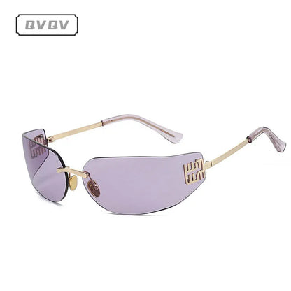 New Frameless Curved Metal Square Sunglasses Women Rimless Cutting Personality Glasses Fashion Brand Design Y2K Punk Sun Glasses