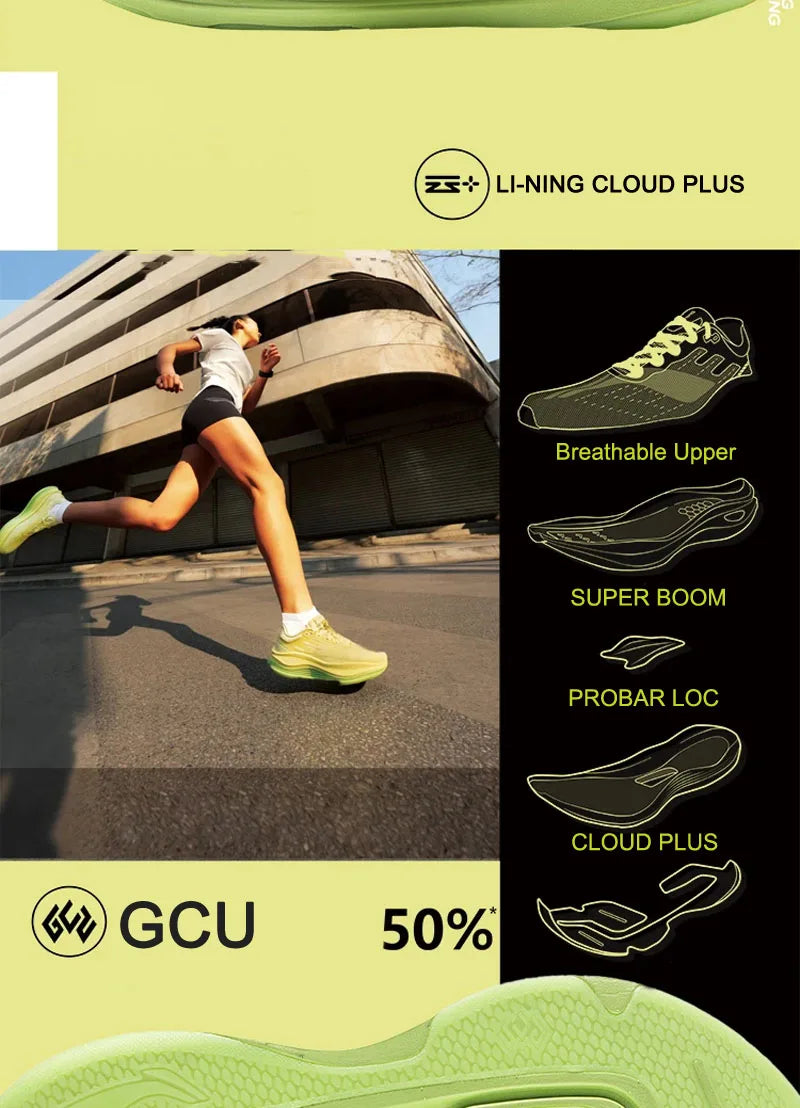 Li-Ning Women's YUEYING 5 PRO Optimized Cushion Running Shoes with Wide Toe Box SUPER BOOM Reflective LiNing Sneakers ARHV014