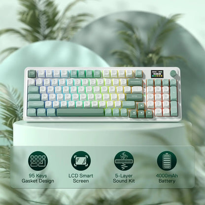 Redragon K719 Wireless Gasket Gaming 95 Keys Mechanical Keyboard, Easy-Control 1.14’’ TFT Info Display, Mint Mambo Switches
