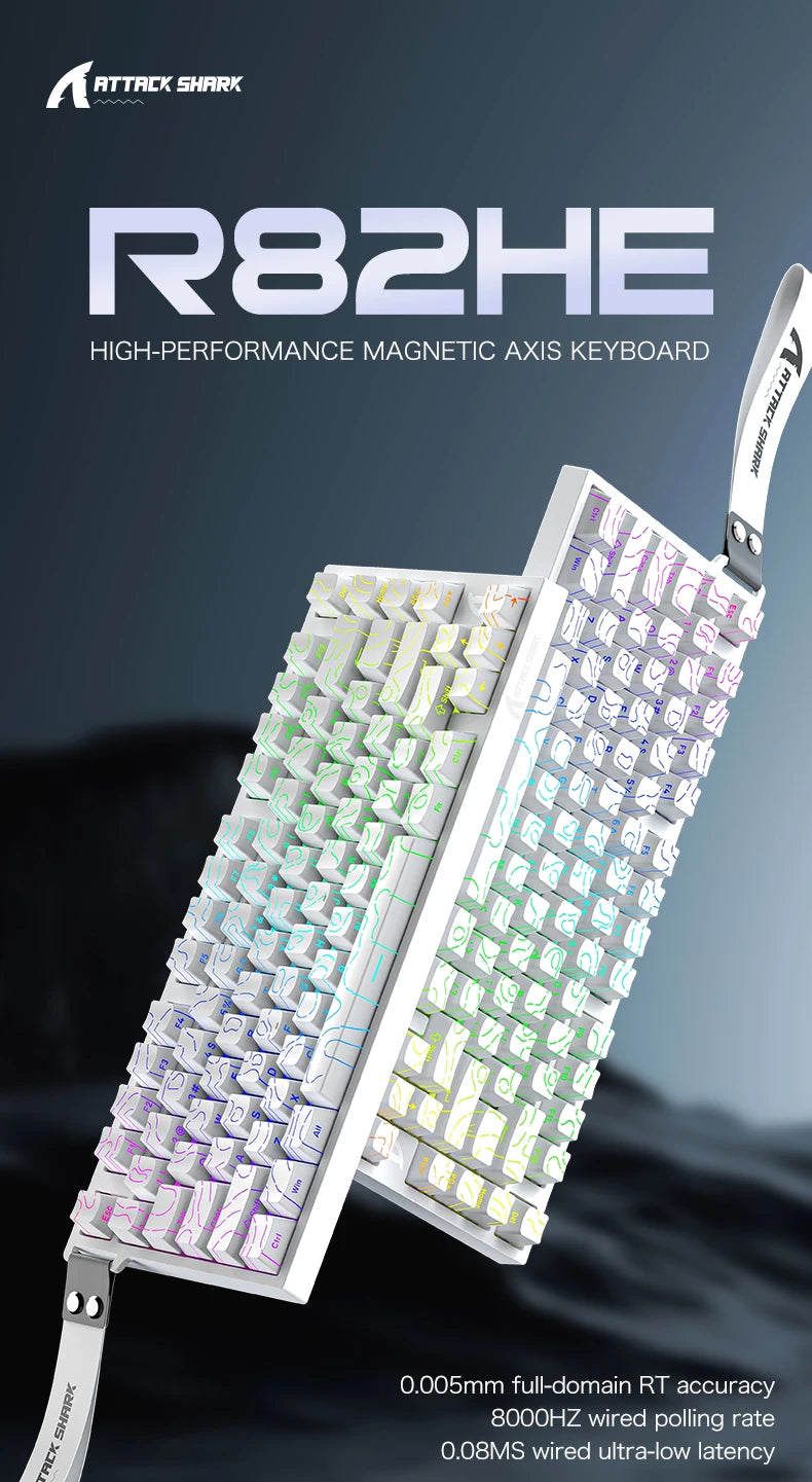 ATTACK SHARK R82HE Gaming Keyboard Magnetic 75% Wired 8000Hz Rapid Trigger ProGamer Keyboard, 0.005mm RT Accuracy, 0.08ms Latency